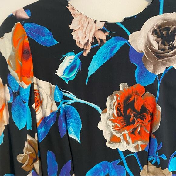 MSGM Milano Blue Red Black Rose Floral Long Sleeve Maxi Gown Dress XS - Picture 12 of 16